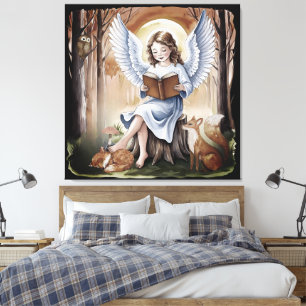 Beautiful Guardian Angel reading bedtime story Canvas Print
