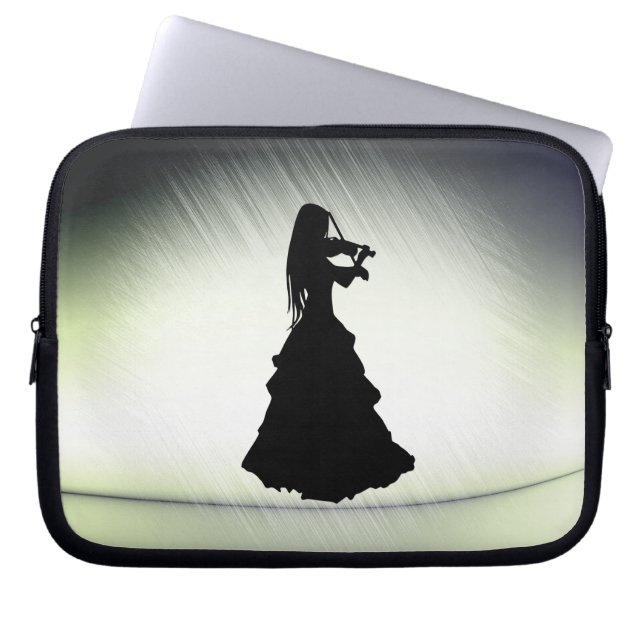 Beautiful Gypsy Girl Plays Violin Green  Laptop Sleeve (Front)