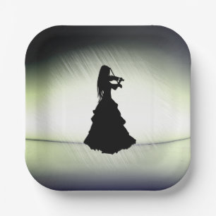 Beautiful Gypsy Girl Plays Violin Green  Paper Plate