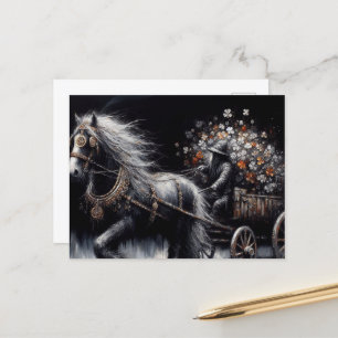 Beautiful Gypsy Vanner Pulling a Cart of Shamrocks Postcard