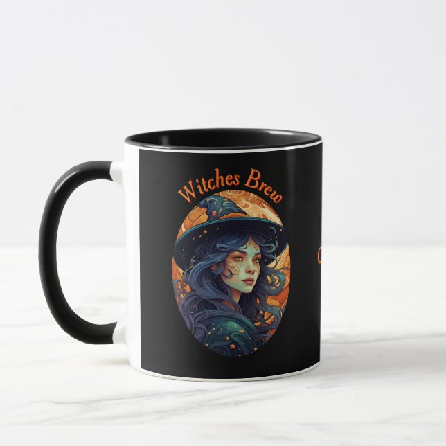 Beautiful Halloween Witch on Black Mug (Left)