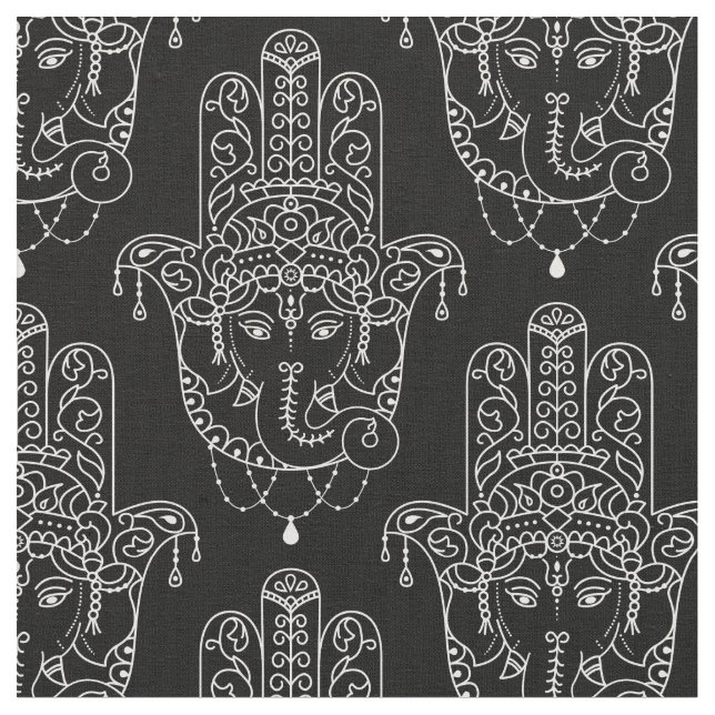 Beautiful Hamsa Hand on black Fabric (Close Up)