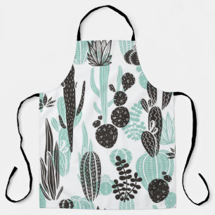 Beautiful hand drawn cacti doodle seamless pattern apron
