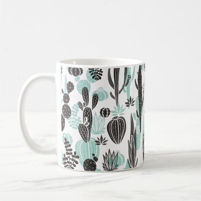 Beautiful hand drawn cacti doodle seamless pattern coffee mug (Left)