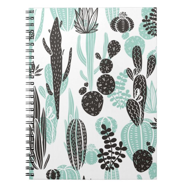Beautiful hand drawn cacti doodle seamless pattern notebook (Front)