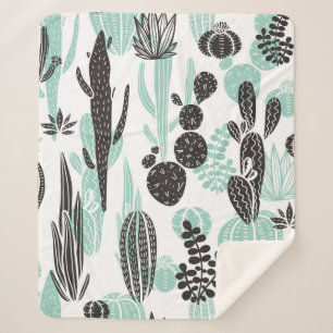 Beautiful hand drawn cacti doodle seamless pattern sherpa blanket