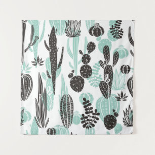 Beautiful hand drawn cacti doodle seamless pattern tapestry