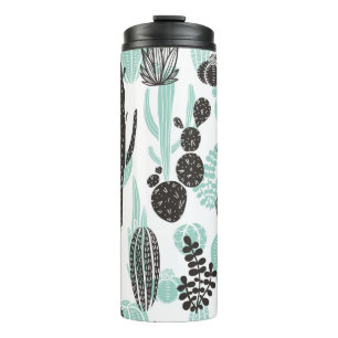Beautiful hand drawn cacti doodle seamless pattern thermal tumbler