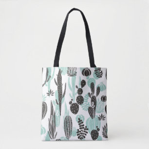 Beautiful hand drawn cacti doodle seamless pattern tote bag