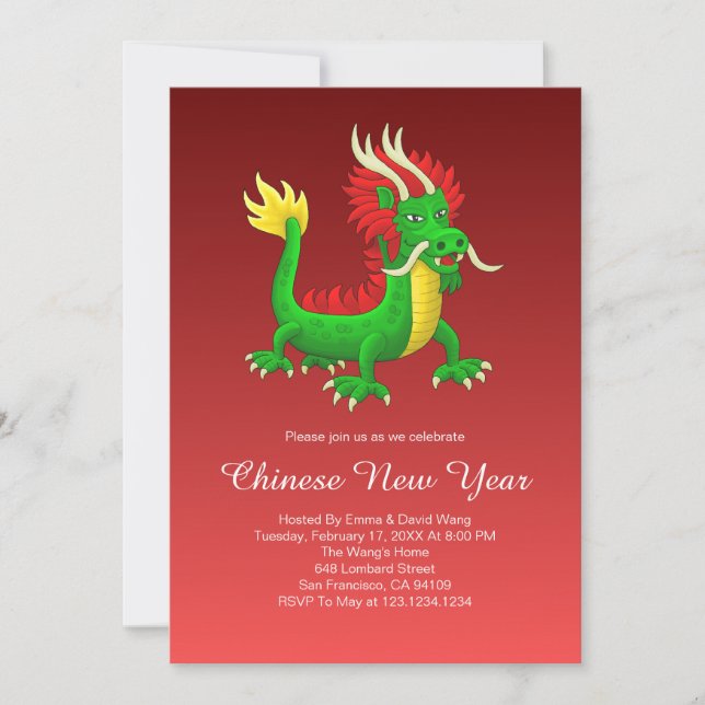 Beautiful Hand Drawn Chinese Dragon Invitation (Front)