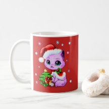 Beautiful Hand Drawn Christmas Cat Mug by Mei Yu