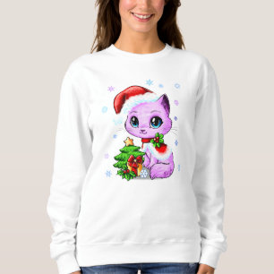 Beautiful Hand Drawn Christmas Cat Women's Sweater