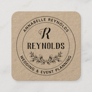 Beautiful Hand Drawn Half Wreath Monogram Square Business Card