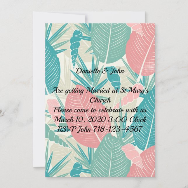 Beautiful Hand Drawn Palm Leaves Wedding Invitation (Front)