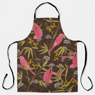 Beautiful Hand drawn parrot birds in Bamboo forest Apron