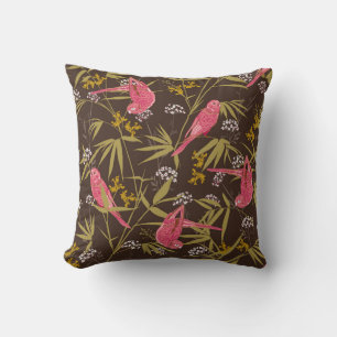Beautiful Hand drawn parrot birds in Bamboo forest Cushion