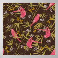 Beautiful Hand drawn parrot birds in Bamboo forest