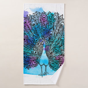 Beautiful Hand drawn Peacock bird consist many det Bath Towel