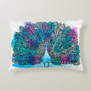 Beautiful Hand drawn Peacock bird consist many det Decorative Cushion