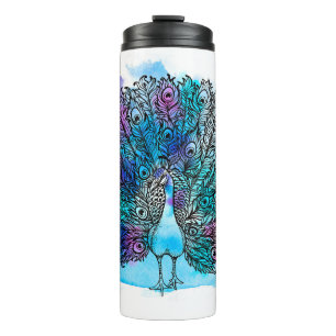 Beautiful Hand drawn Peacock bird consist many det Thermal Tumbler