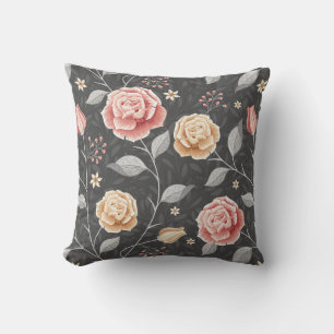 Beautiful Hand Drawn Pink and Yellow Rose Pattern Cushion