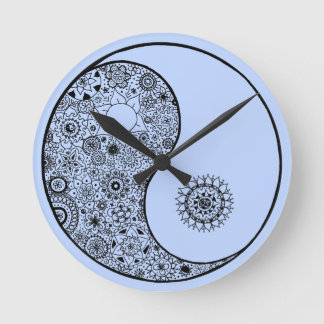 Beautiful Hand Illustrated Artsy Floral Yin Yang Round Clock