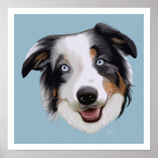 Beautiful Hand Painted Australian Shepherd Poster