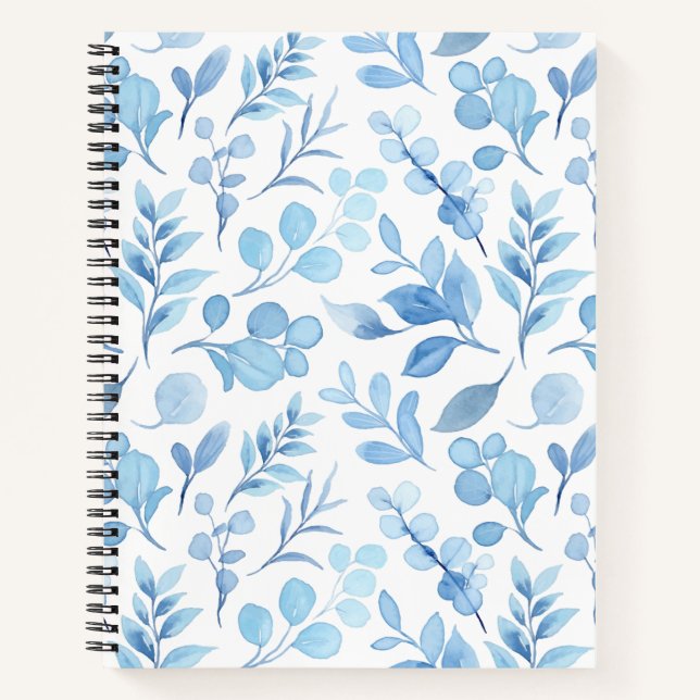 Beautiful hand painted blue and white plants notebook (Front)