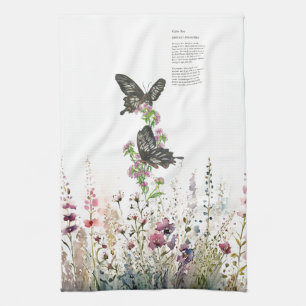 Beautiful Hand-Painted Ceylon Rose Butterflies Tea Towel