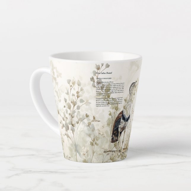 Beautiful Hand-Painted Great Indian Bustard Bird Latte Mug (Left Angle)