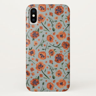 Beautiful Hand Painted Orange Poppy Flower Pattern iPhone X Case