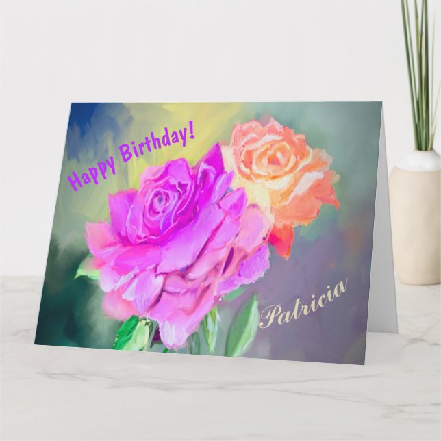 Beautiful hand painted roses  for special occasion card (Front)