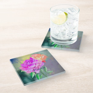 Beautiful hand painted roses for special occasion glass coaster