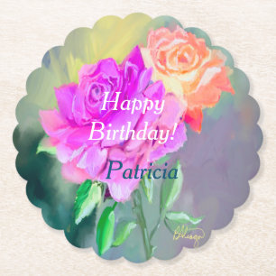 Beautiful hand painted roses for special occasion paper coaster