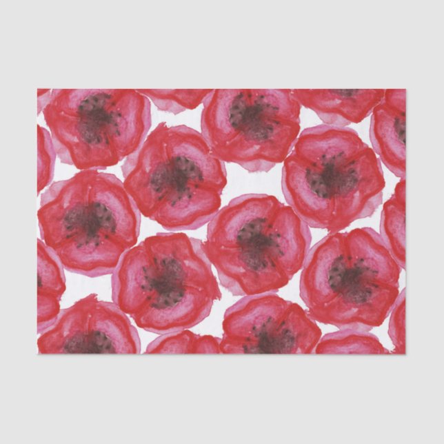 Beautiful Hand Painted Watercolor Poppy Flowers Tissue Paper (Front)