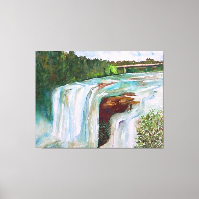 Beautiful Hand-Painted Watercolor Waterfall Canvas Print (Front)