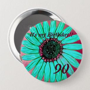 Beautiful hand sketched Flower 90th Birthday 10 Cm Round Badge