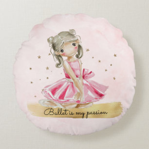 Beautiful HandPainted Watercolor Ballerina Round Cushion