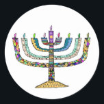 Beautiful Hanukkah Menorah Favour/Envelope Sticker<br><div class="desc">Wonderful colours in this beautiful Hanukkah Menorah sticker measuring 1.5 inches/20 per sheet! Great for party favours,  seals for envelopes & more!</div>