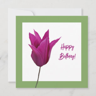 Beautiful Happy Birthday hot pink tulip floral Card