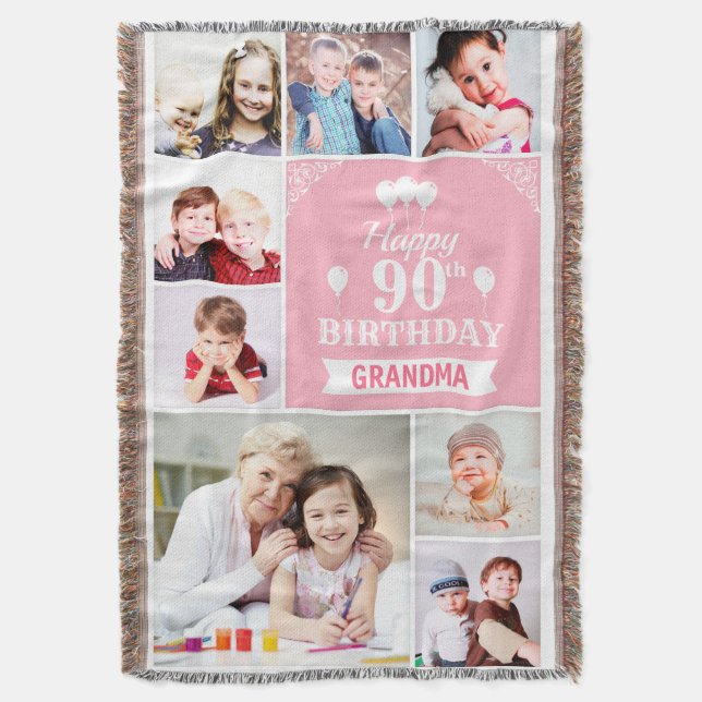 Beautiful Happy Birthday Photo Blanket for Grandma (Front Vertical)