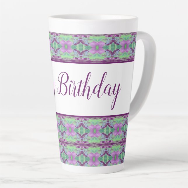 Beautiful Happy Birthday Purple Flowered Latte Mug (Right Angle)