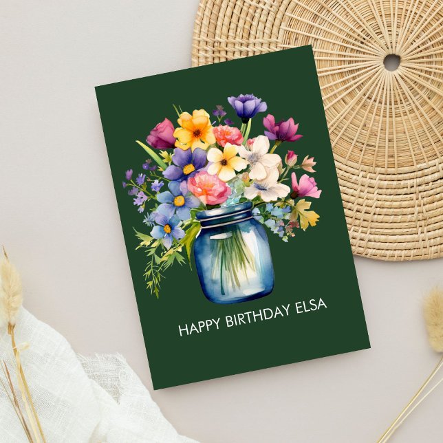 Beautiful Happy Birthday Watercolor Floral Bouquet Card (Creator Uploaded)