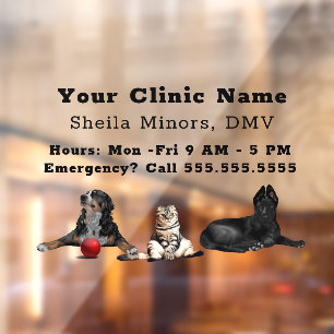 Beautiful Happy Dogs and Cat Veterinarian Window C Cling