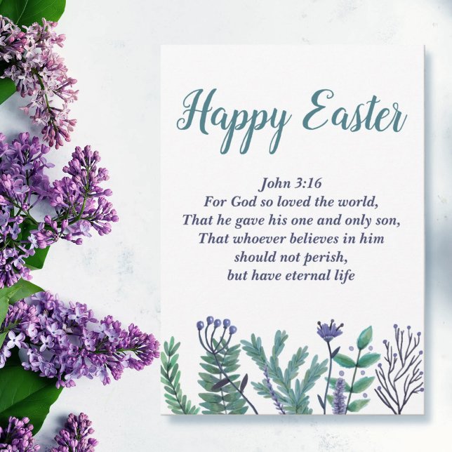 Beautiful Happy Easter John 3:16 Religious Floral Holiday Card (Creator Uploaded)