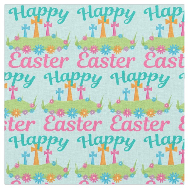 Beautiful Happy Easter Religious Fabric (Close Up)
