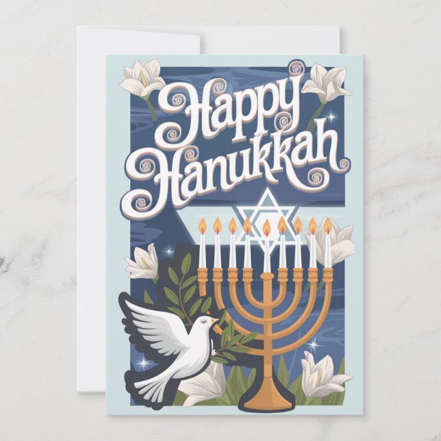 Beautiful Happy Hanukkah Holiday Card (Front)