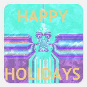 Beautiful Happy Holidays Blue Cyan  vector design Square Sticker