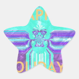 Beautiful Happy Holidays Blue Cyan vector design Star Sticker