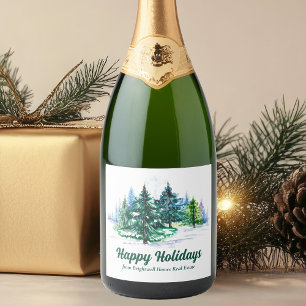 Beautiful Happy Holidays Custom Christmas Party Sparkling Wine Label